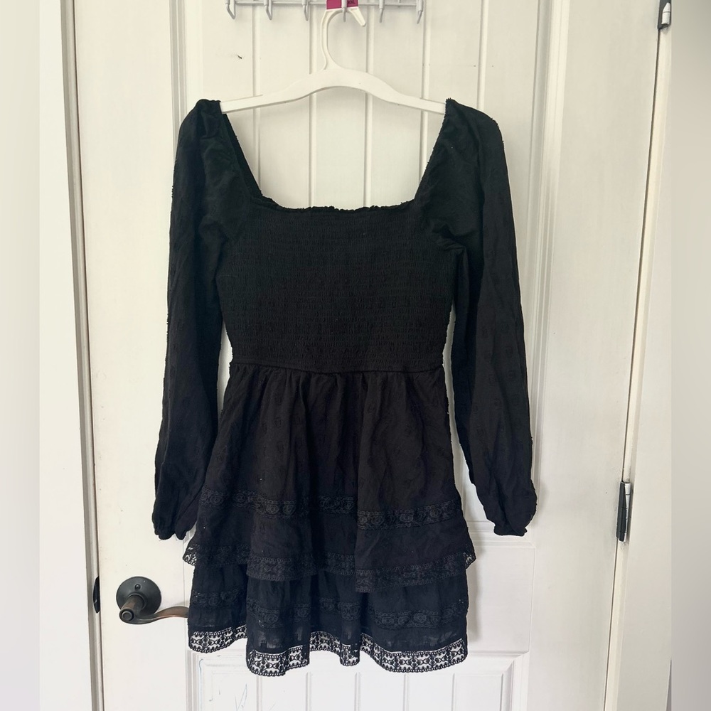 Little Black Long Sleeve Altar’d State Dress with Lace Details